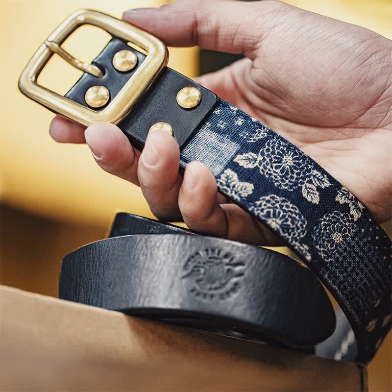 Cinturón de cuero con estampado floral antiguo estilo retro para hombre