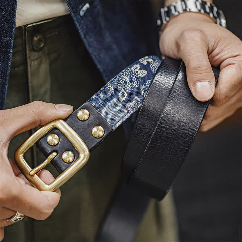 Cinturón de cuero con estampado floral antiguo estilo retro para hombre