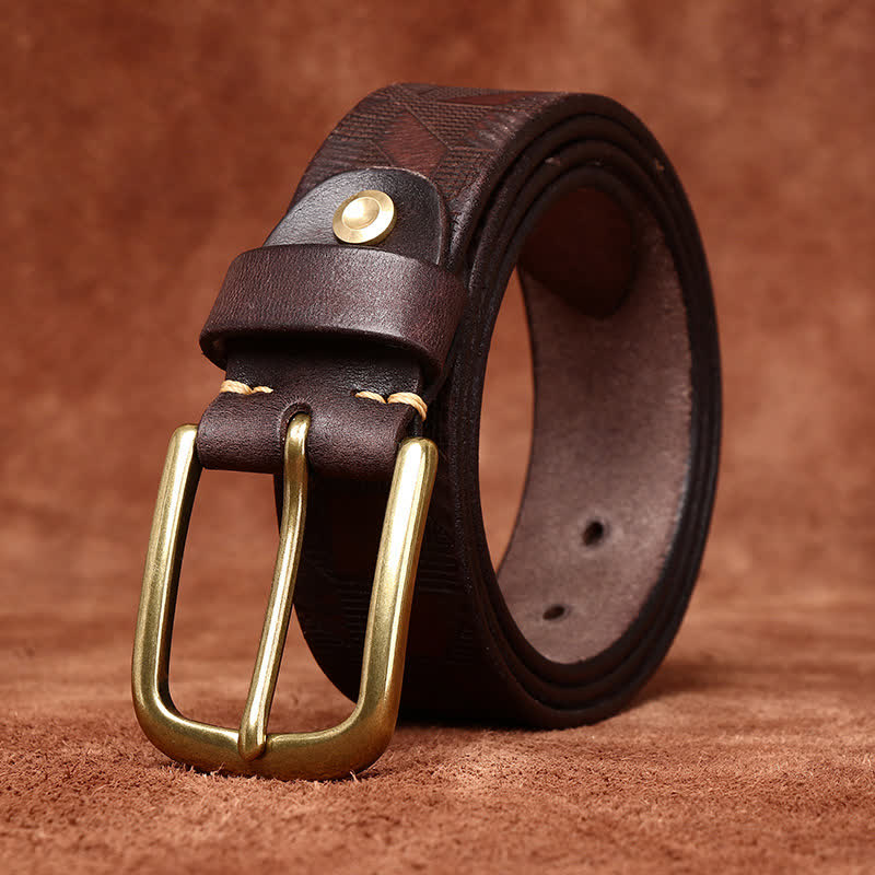 Cinturón de cuero con patrón de diamantes y grabado láser para hombre