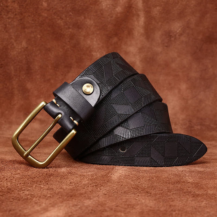 Cinturón de cuero con patrón de diamantes y grabado láser para hombre