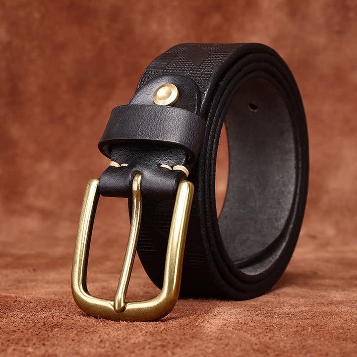Cinturón de cuero con patrón de diamantes y grabado láser para hombre