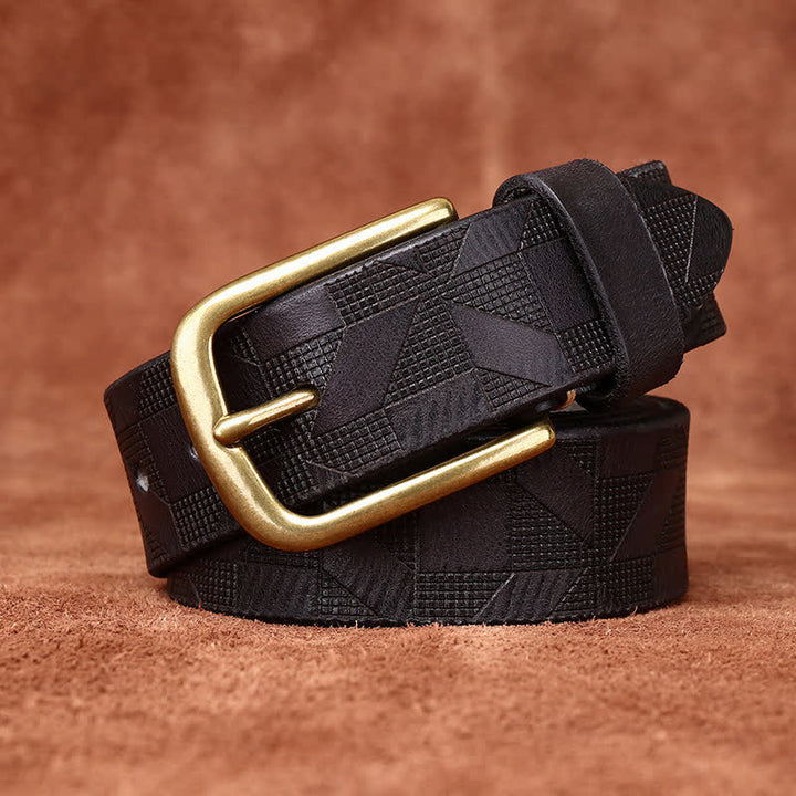 Cinturón de cuero con patrón de diamantes y grabado láser para hombre