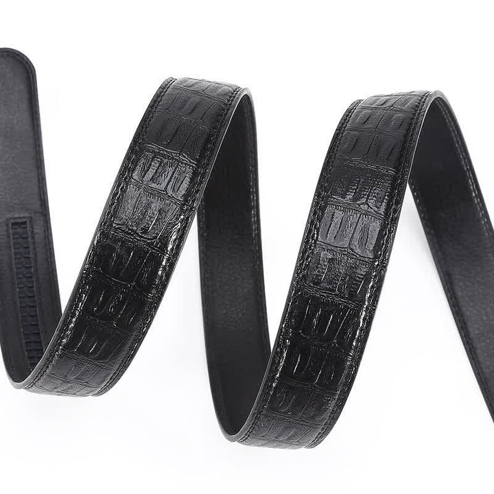 Cinturón de piel con hebilla automática y estampado de cocodrilo en color negro y plateado para hombre