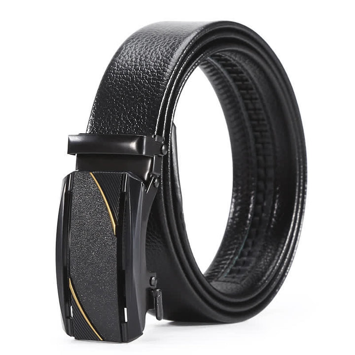 Cinturón de cuero con hebilla automática y línea dorada negra completa para hombre