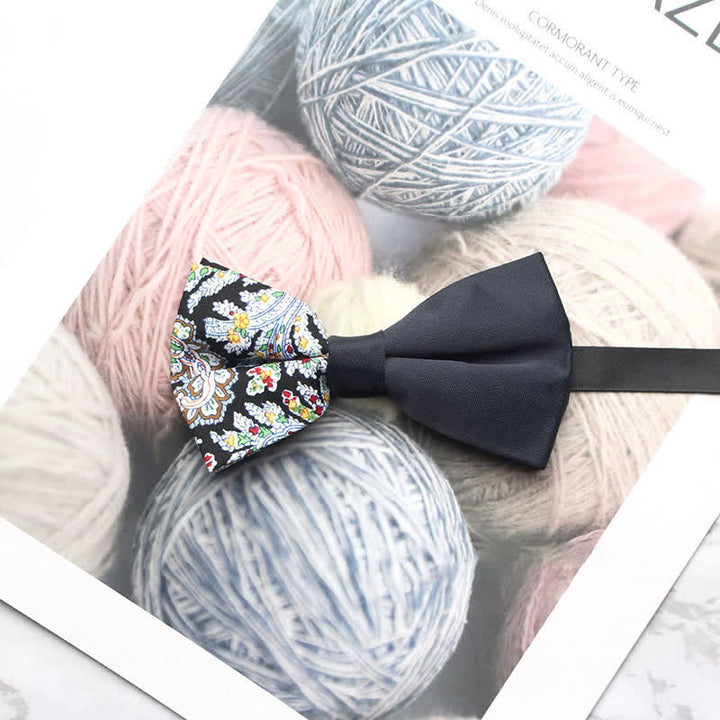 Pajarita negra con estampado paisley y empalmes para hombre
