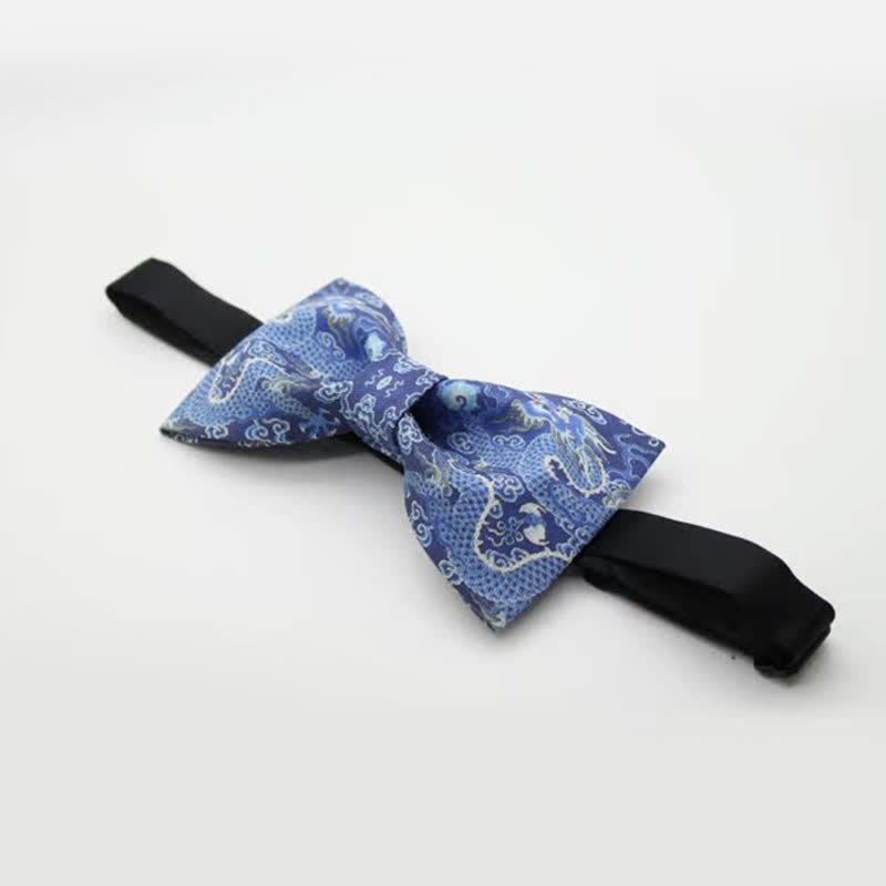 Pajarita de algodón con tótem de dragón azul para hombre