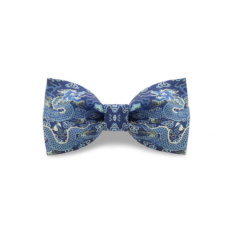 Pajarita de algodón con tótem de dragón azul para hombre