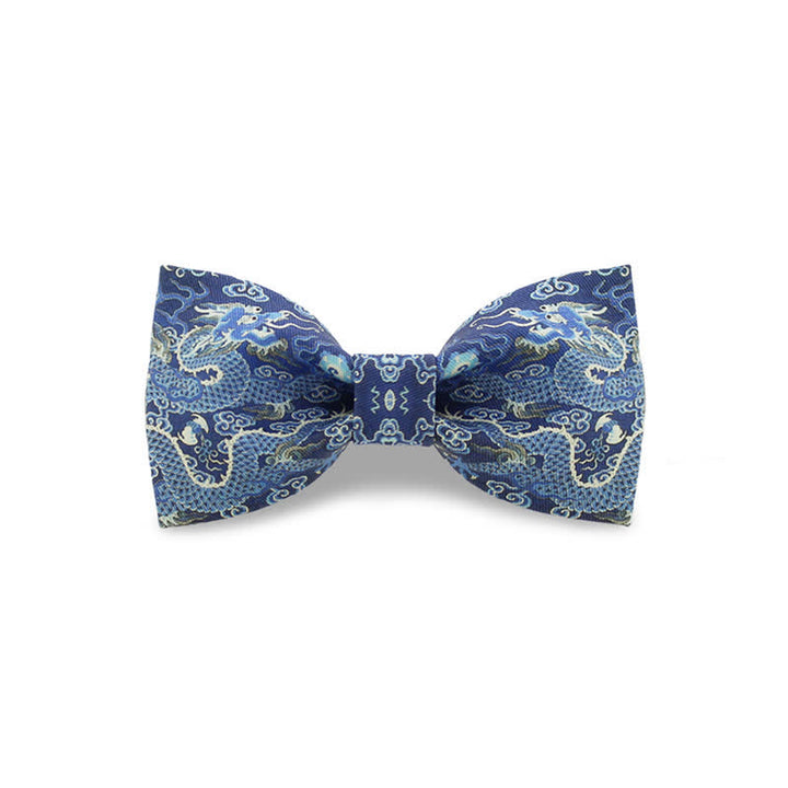 Pajarita de algodón con tótem de dragón azul para hombre