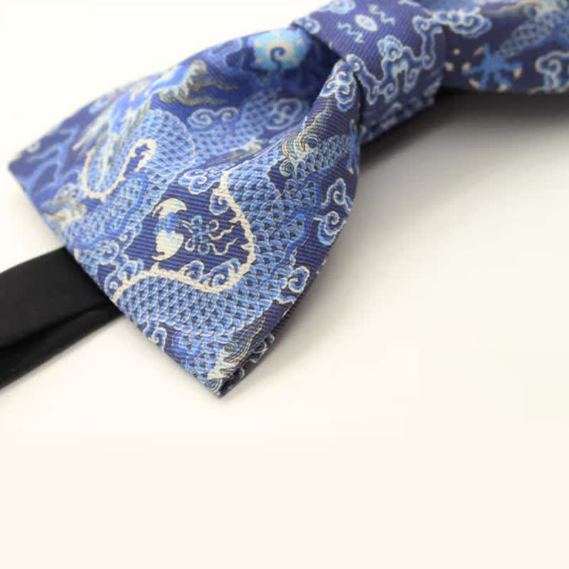 Pajarita de algodón con tótem de dragón azul para hombre