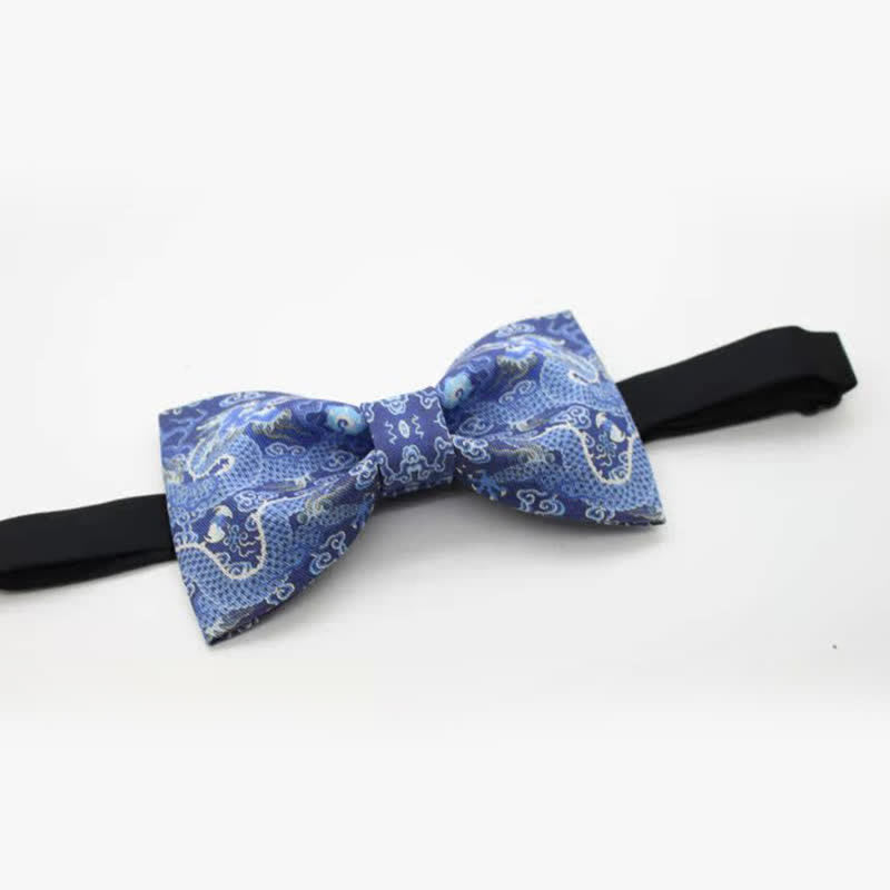 Pajarita de algodón con tótem de dragón azul para hombre