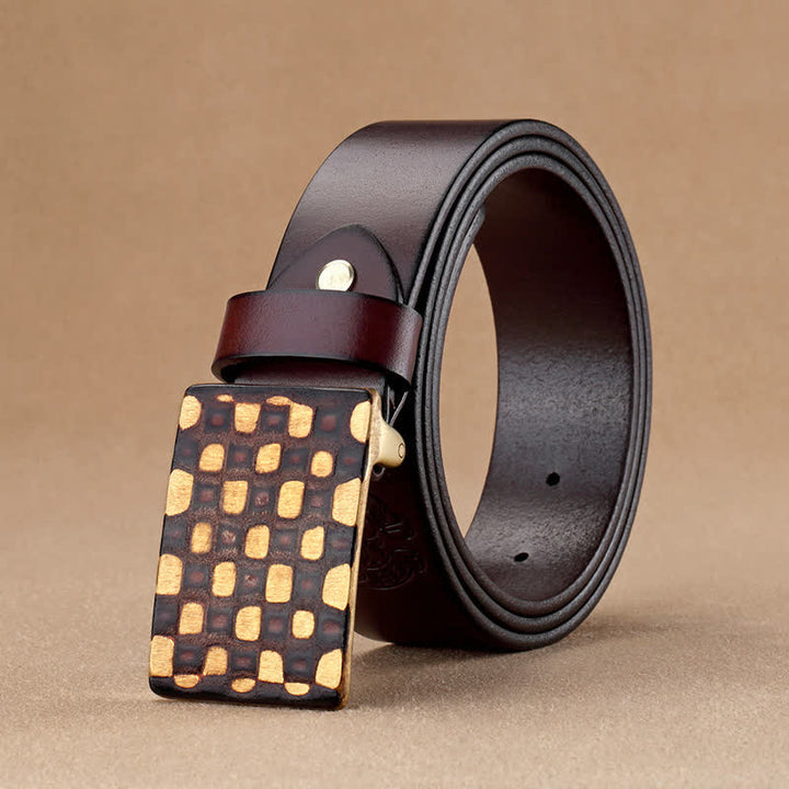 Cinturón de cuero con diseño geométrico a cuadros para hombre
