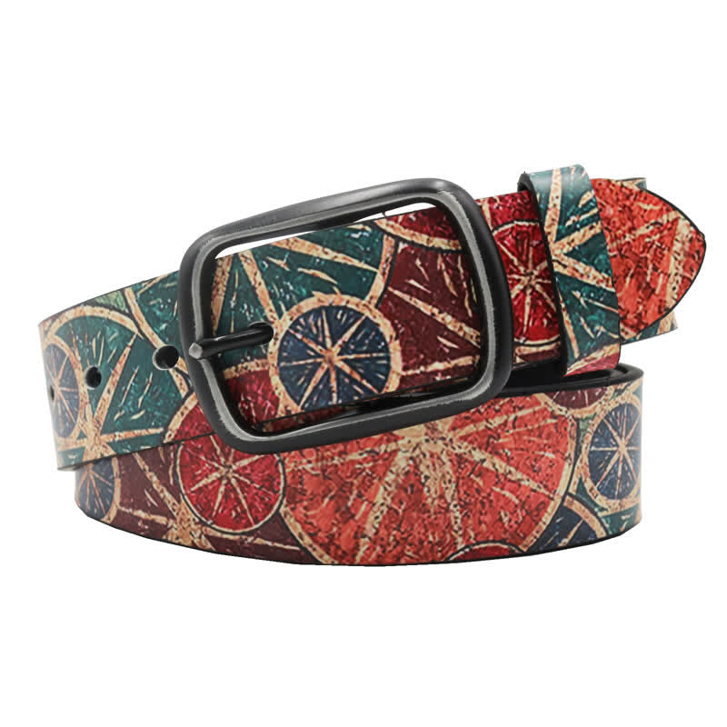 Cinturón de piel con estampado retro de limón verde y naranja