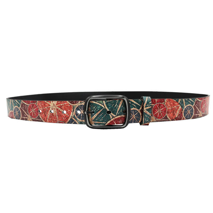 Cinturón de piel con estampado retro de limón verde y naranja