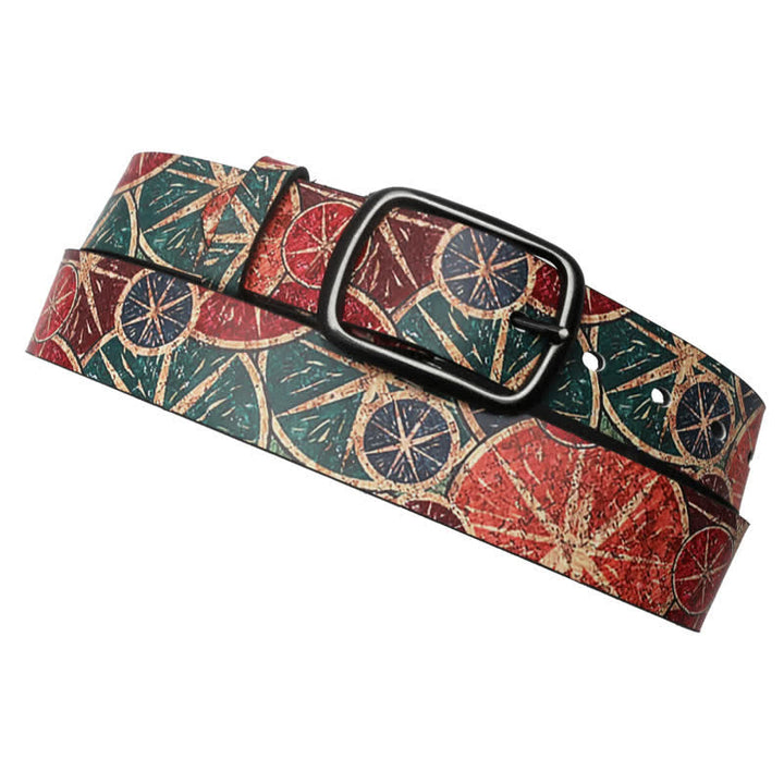 Cinturón de piel con estampado retro de limón verde y naranja