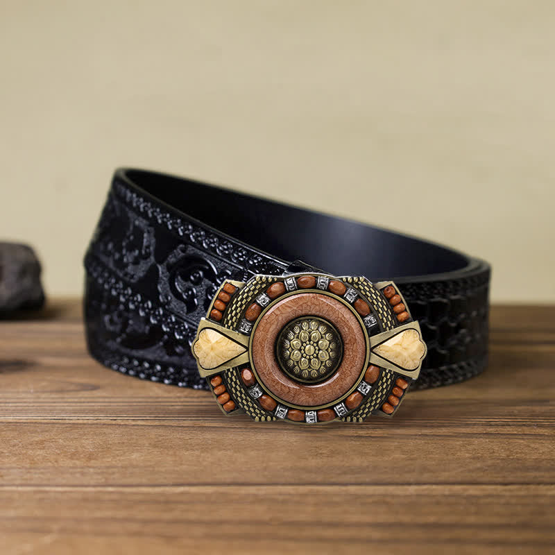 Cinturón de cuero con hebilla de cuentas de madera de la India para hombre hecho a mano