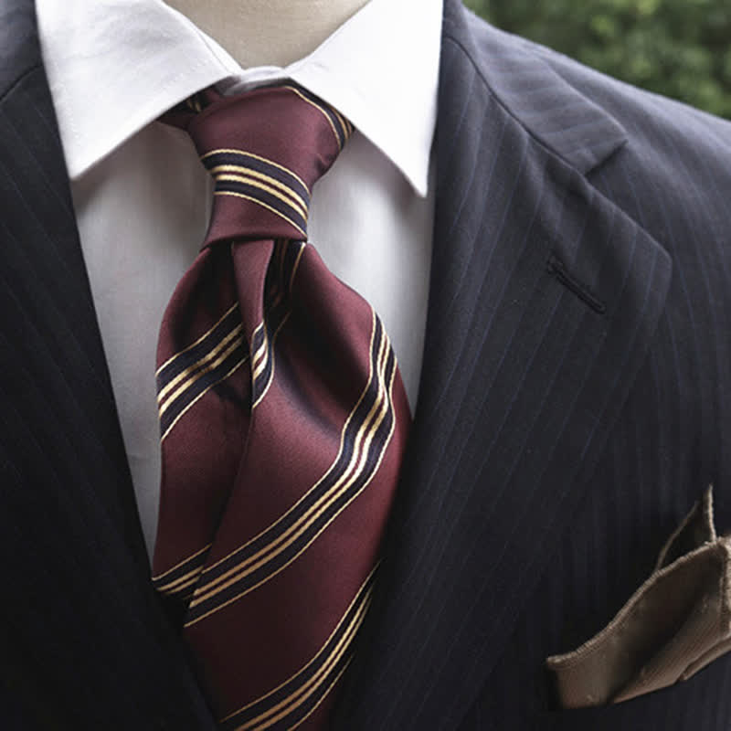 Corbata clásica de seda auténtica con rayas anchas para hombre