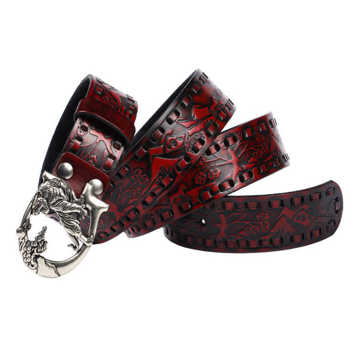 Cinturón de cuero unisex con hebilla grabada y diseño retro de tigres