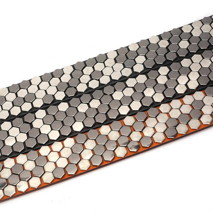 Cinturón unisex de cuero con tachuelas y remaches hexagonales