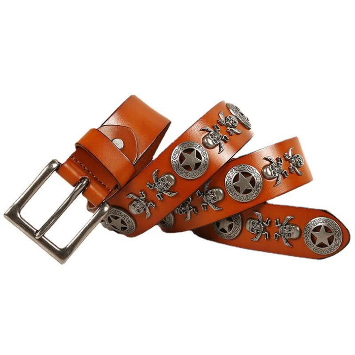 Cinturón de cuero unisex con remaches de estrella y calavera estilo punk