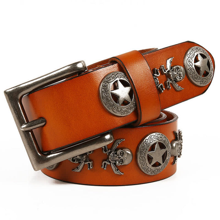 Cinturón de cuero unisex con remaches de estrella y calavera estilo punk