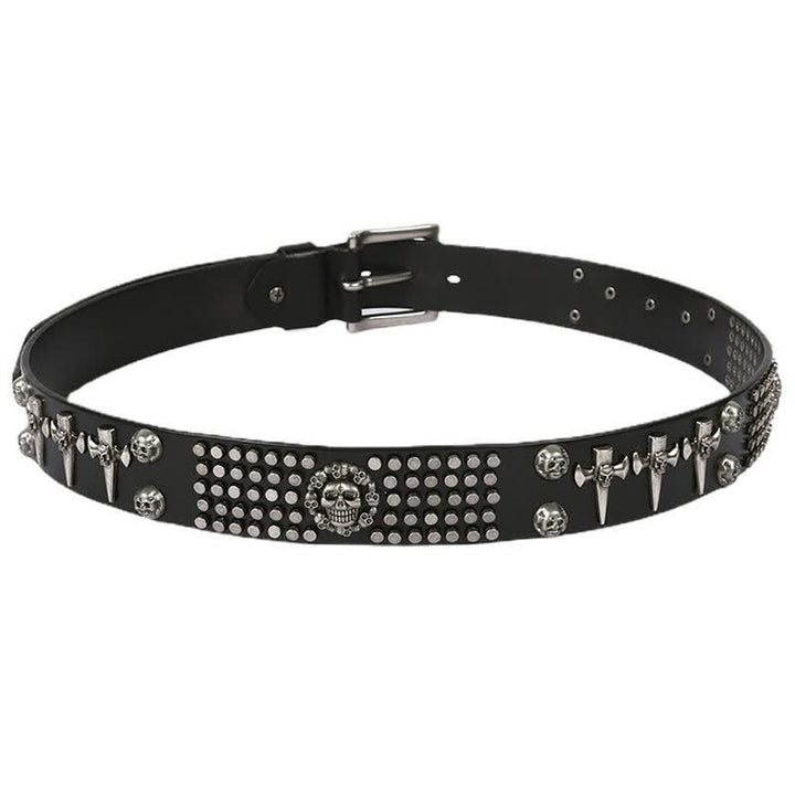 Cinturón de cuero unisex con tachuelas cruzadas y cabeza de calavera