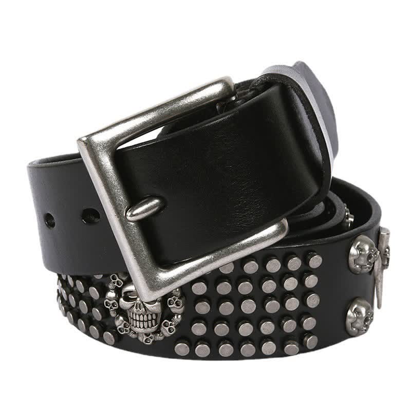Cinturón de cuero unisex con tachuelas cruzadas y cabeza de calavera