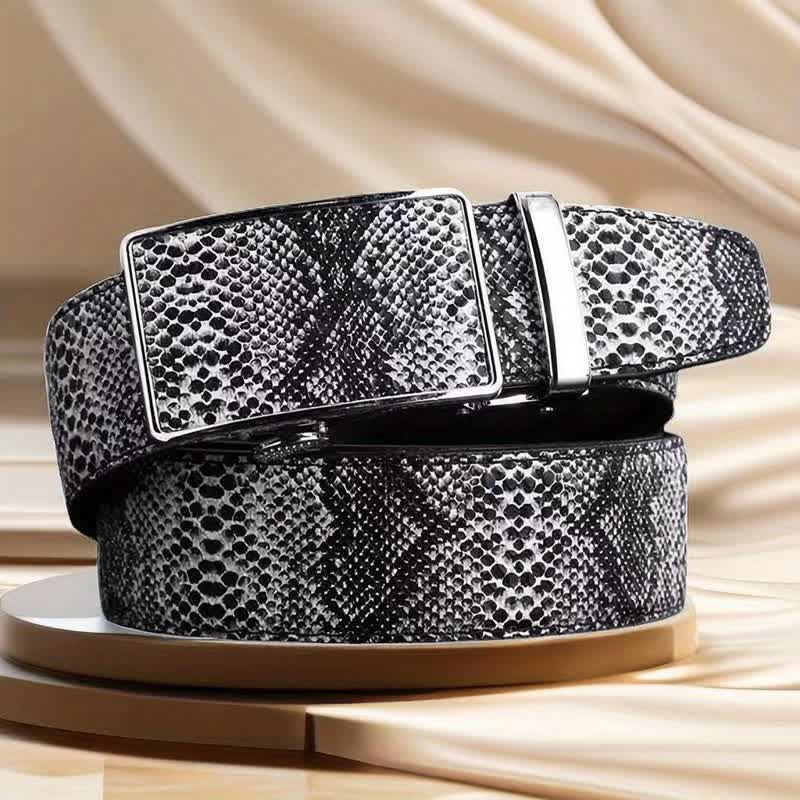 Cinturón de cuero con hebilla automática y diseño de piel de serpiente para hombre