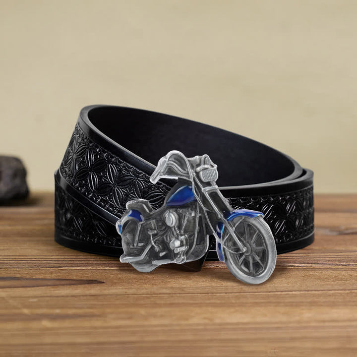 Cinturón de cuero con hebilla de motocicleta para hombre, hecho a mano