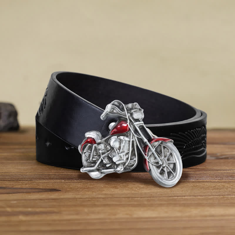 Cinturón de cuero con hebilla de motocicleta para hombre, hecho a mano