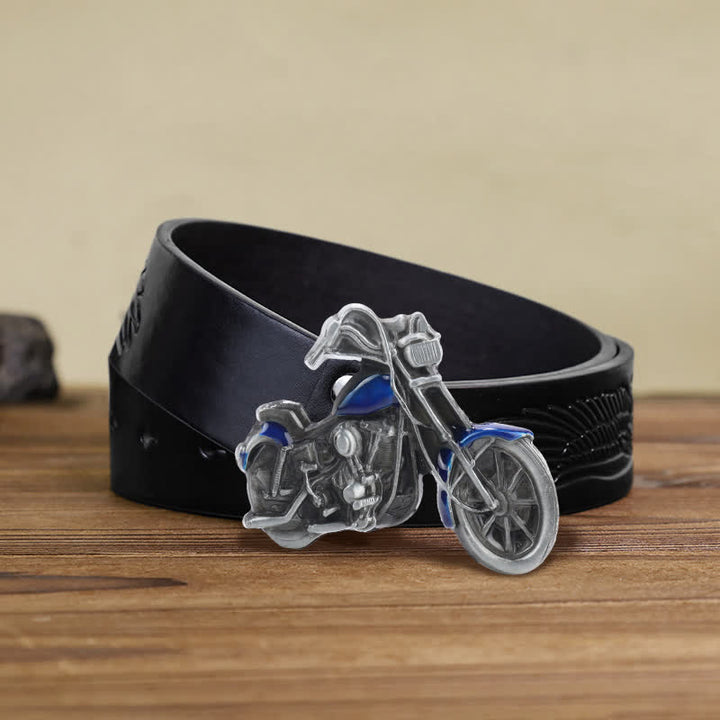 Cinturón de cuero con hebilla de motocicleta para hombre, hecho a mano