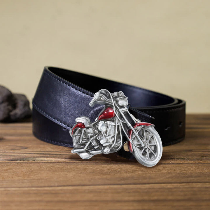 Cinturón de cuero con hebilla de motocicleta para hombre, hecho a mano