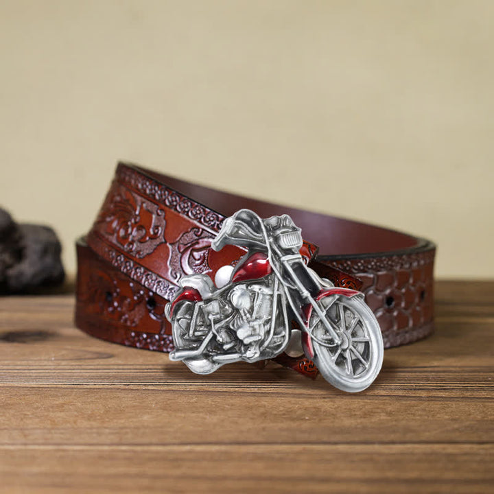 Cinturón de cuero con hebilla de motocicleta para hombre, hecho a mano