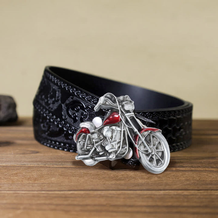 Cinturón de cuero con hebilla de motocicleta para hombre, hecho a mano