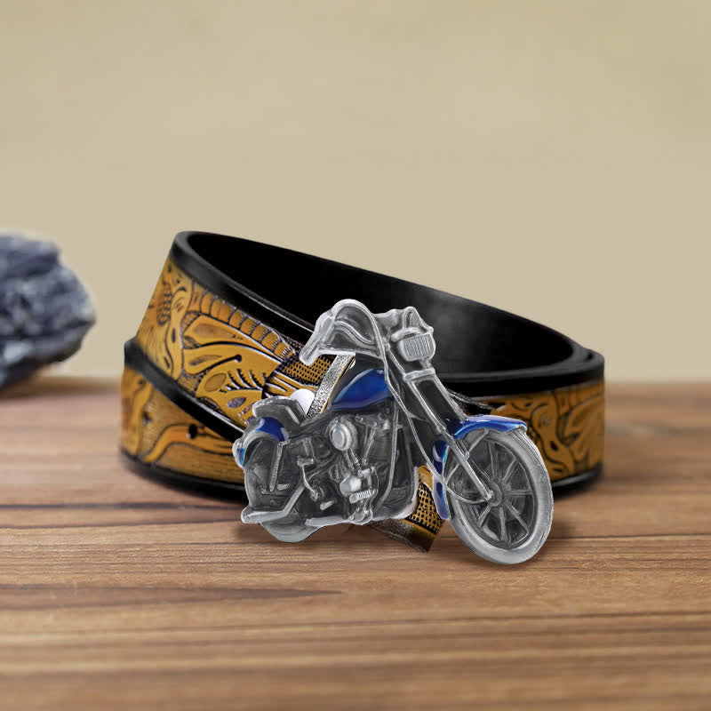 Cinturón de cuero con hebilla de motocicleta para hombre, hecho a mano