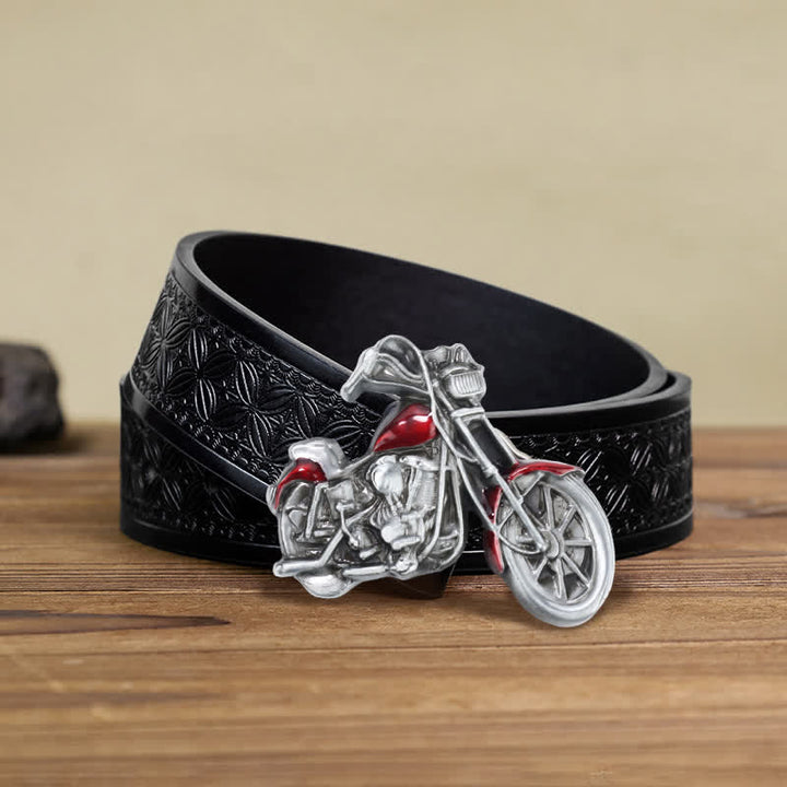Cinturón de cuero con hebilla de motocicleta para hombre, hecho a mano