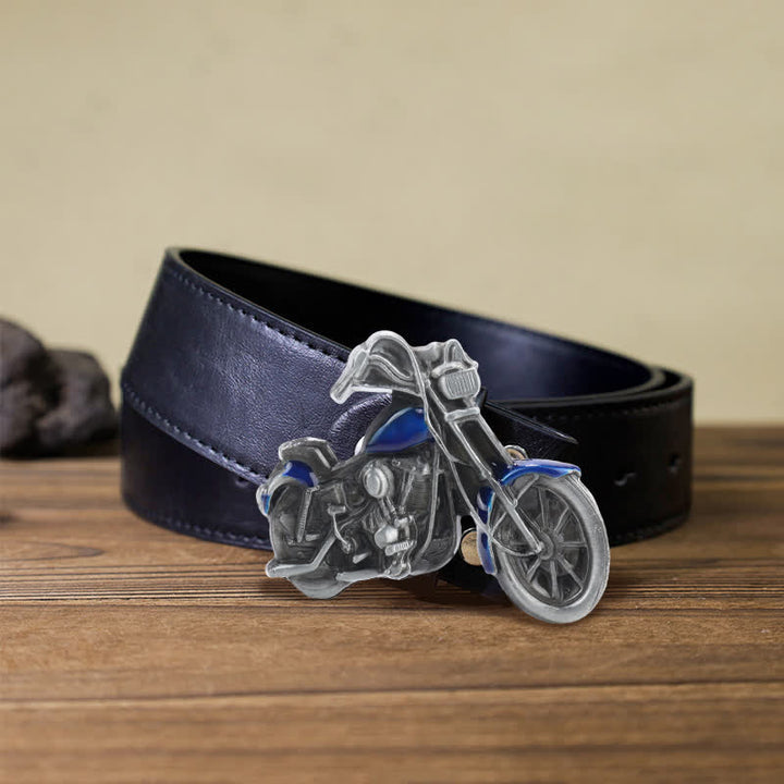 Cinturón de cuero con hebilla de motocicleta para hombre, hecho a mano