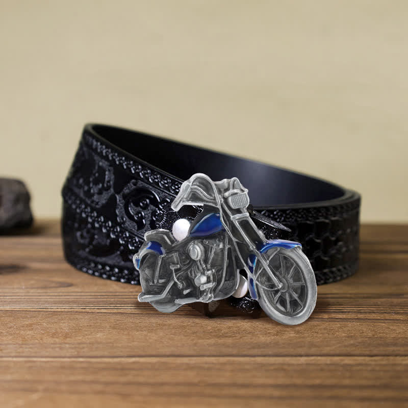 Cinturón de cuero con hebilla de motocicleta para hombre, hecho a mano