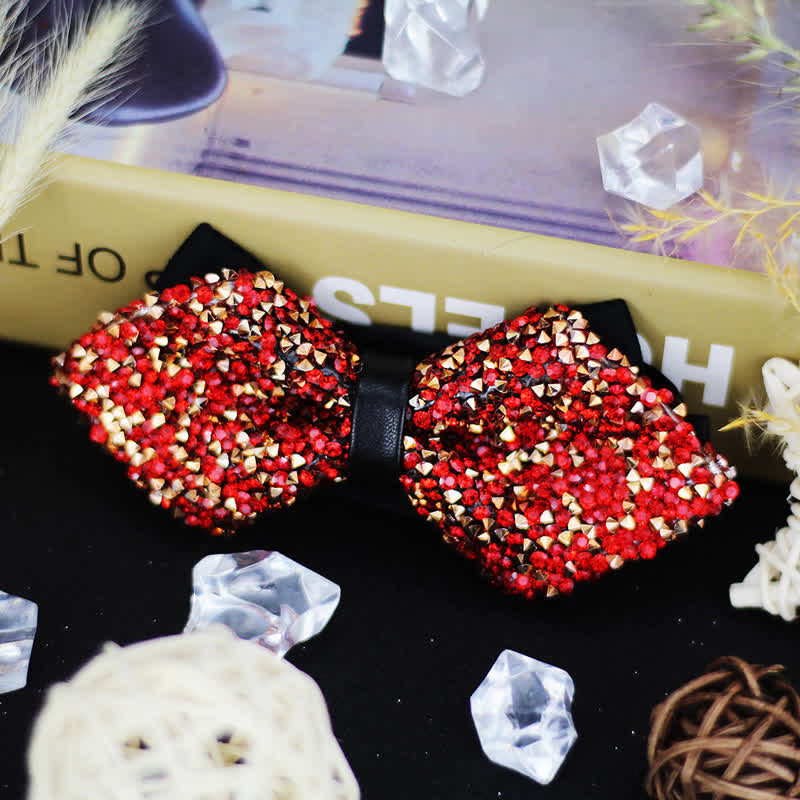 Pajarita puntiaguda de doble capa con brillantes diamantes de imitación para hombre