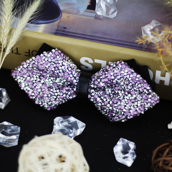 Pajarita puntiaguda de doble capa con brillantes diamantes de imitación para hombre