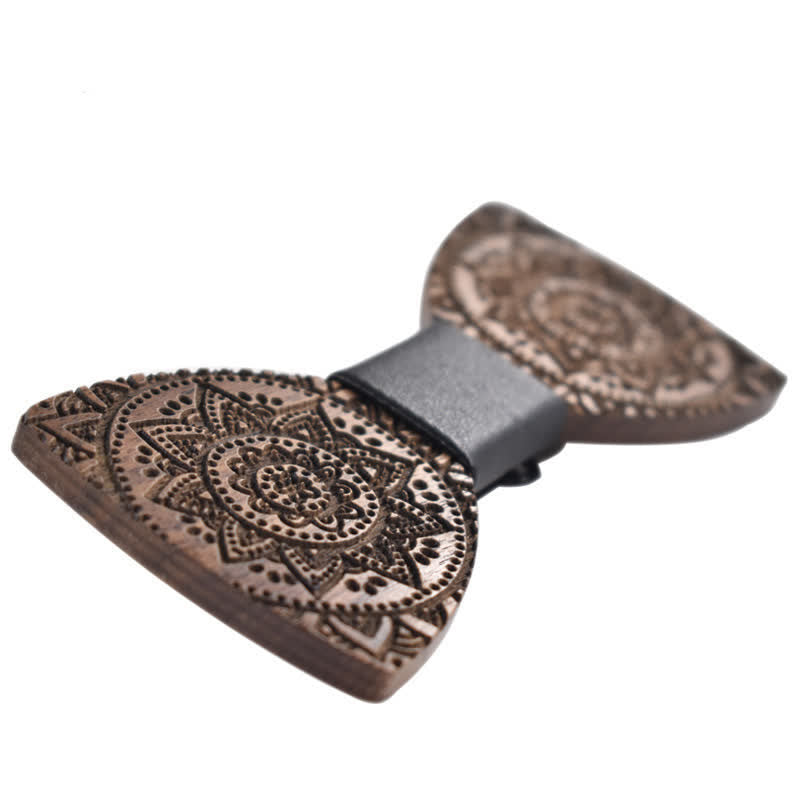 Pajarita de madera con grabado de flores de lujo para hombre