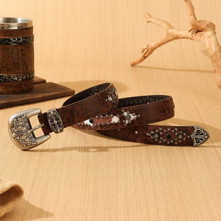 Cinturón de piel con empalmes de imitación de piel retro para mujer.
