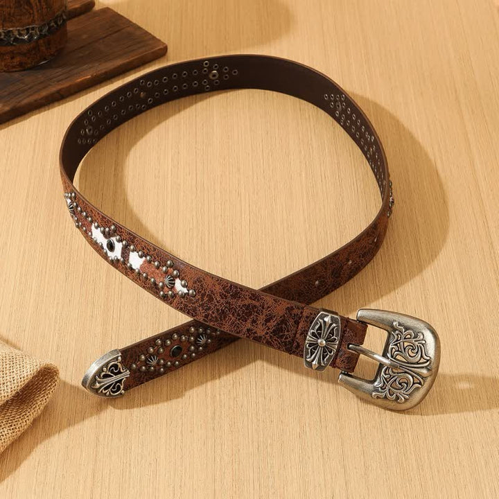 Cinturón de piel con empalmes de imitación de piel retro para mujer.