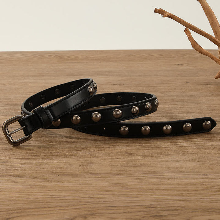 Cinturón de cuero con tachuelas redondas estilo punk rock para mujer