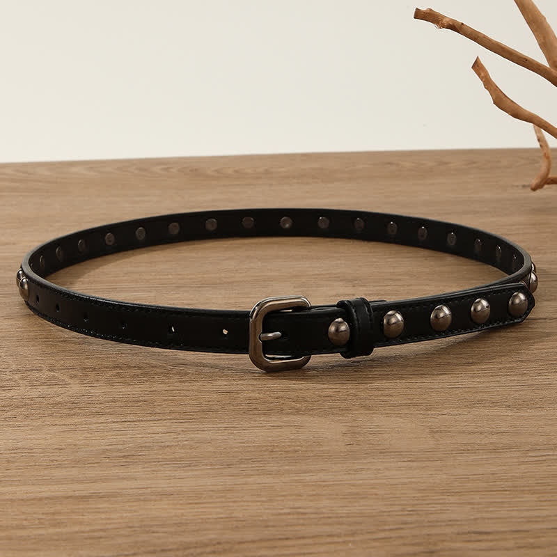 Cinturón de cuero con tachuelas redondas estilo punk rock para mujer