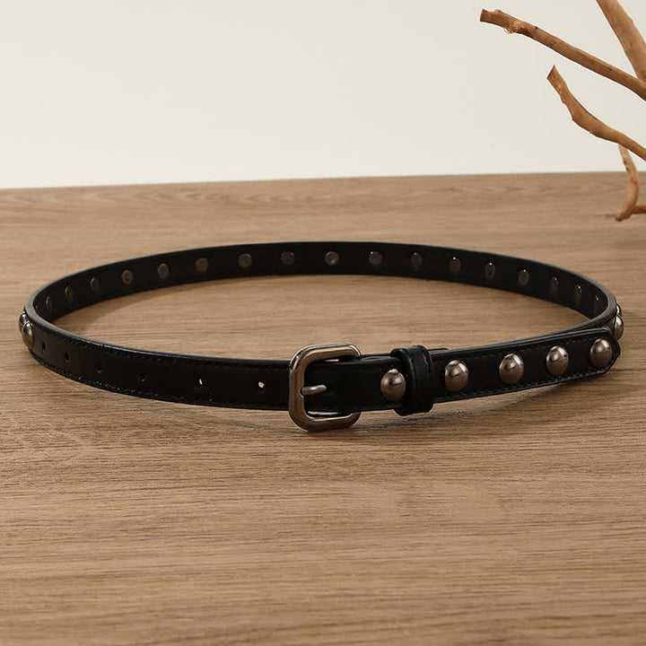 Cinturón de cuero con tachuelas redondas estilo punk rock para mujer