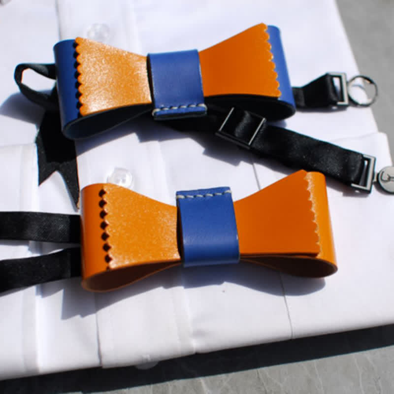 Pajarita de cuero curtido con combinación de colores única para hombre