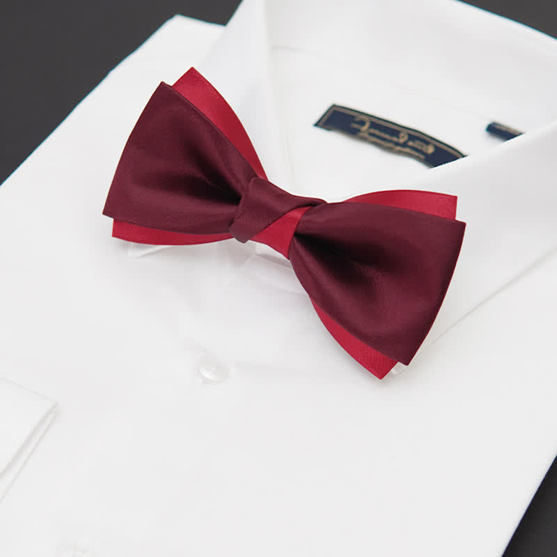 Pajarita formal de esmoquin de dos capas roja para hombre