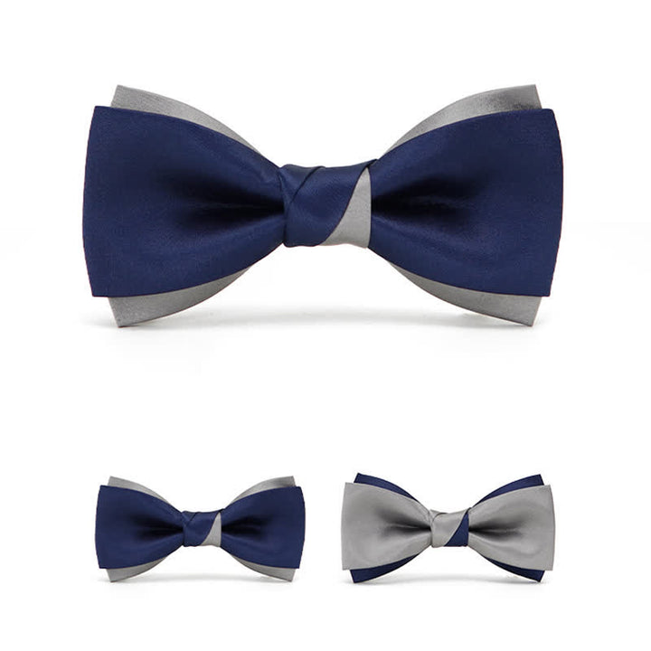 Pajarita de doble capa en azul marino y plata noble para hombre