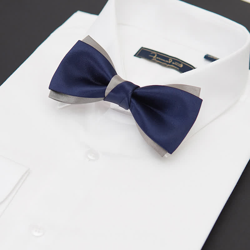 Pajarita de doble capa en azul marino y plata noble para hombre