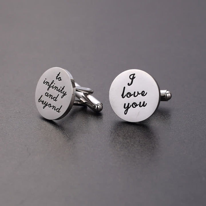 Gemelos para hombre con la frase "Te amo hasta el infinito y más allá"
